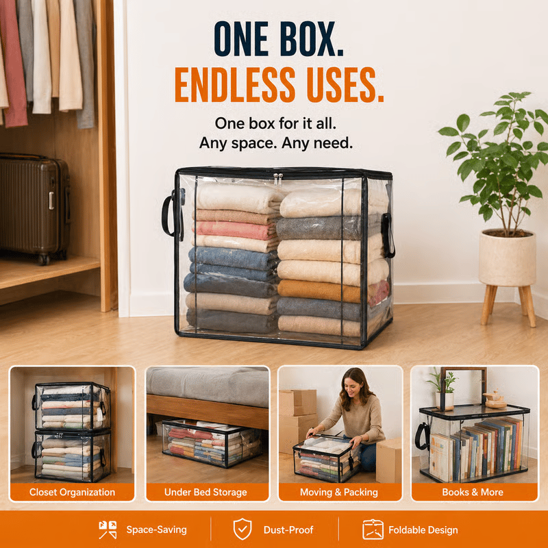 🎁 📦Large Heavy-Duty Thick Plastic Clear Storage Bag for Clothes, Moving & Storage