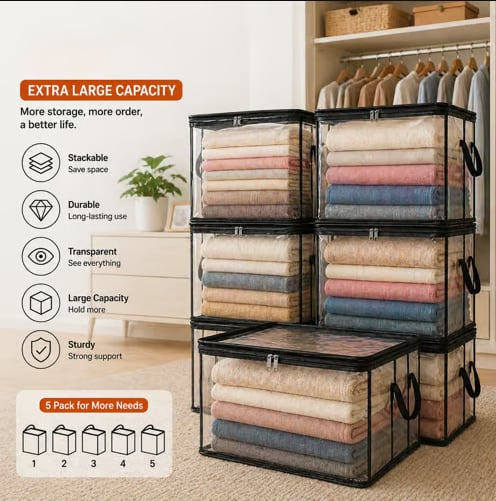 🎁 📦Large Heavy-Duty Thick Plastic Clear Storage Bag for Clothes, Moving & Storage