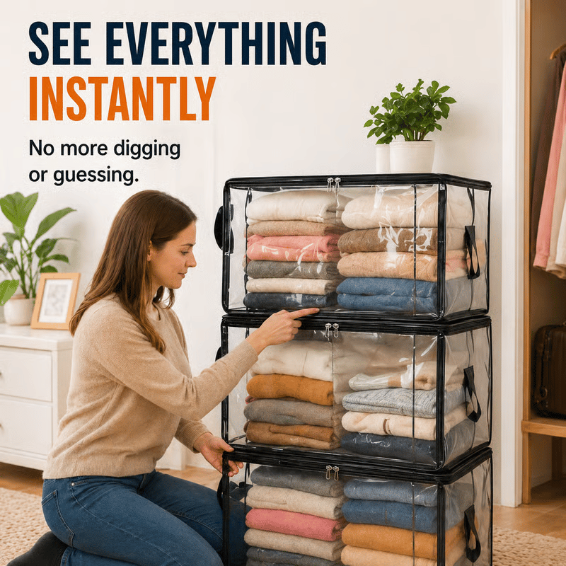 🎁 📦Large Heavy-Duty Thick Plastic Clear Storage Bag for Clothes, Moving & Storage