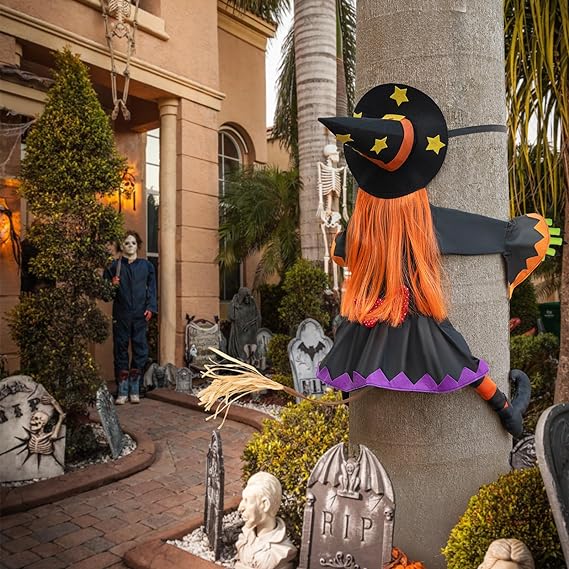 Halloween witch decoration, collapsed witch on tree, scary halloween decoration for garden yard【💕💕106*77cm】