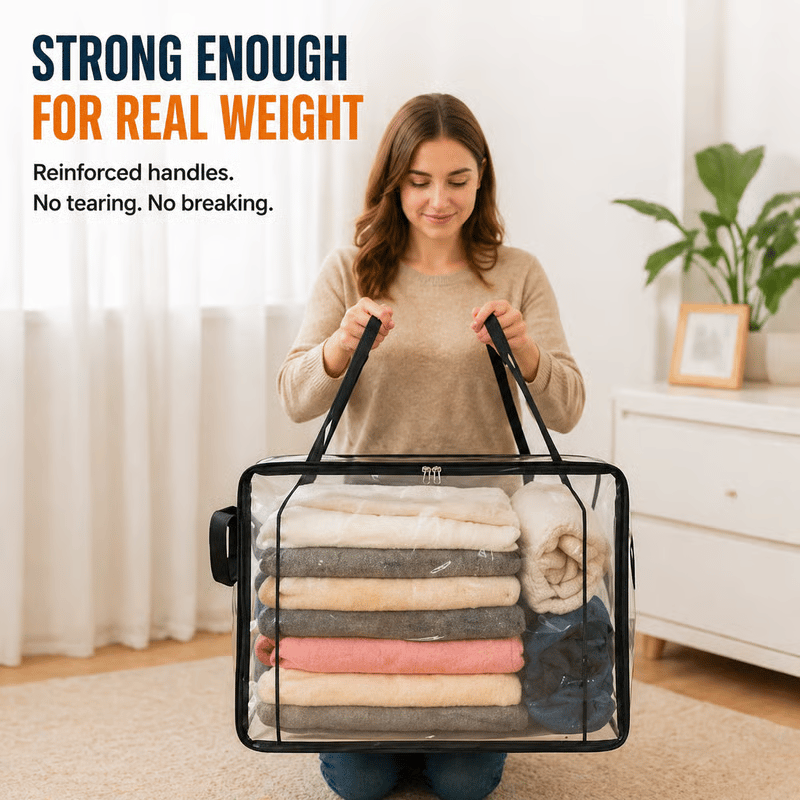 🎁 📦Large Heavy-Duty Thick Plastic Clear Storage Bag for Clothes, Moving & Storage